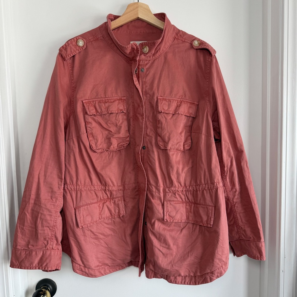 LOFT PLUS utility‎ jacket women's size 18 coral pink button zip front pockets
